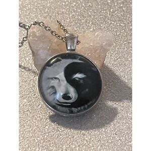 Wolf Yin Yang Pendant Necklace Silver Chain Symbolism -Spiritual Animal Art -New